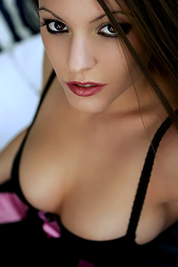Naughty Brunette Natalie Sparks in Black Stockings and Thongs